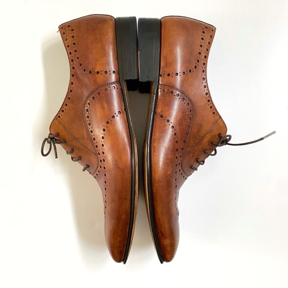 MEZLAN brown tan Antique Italian leather lace wingtip Oxford dress shoes - Picture 6 of 9